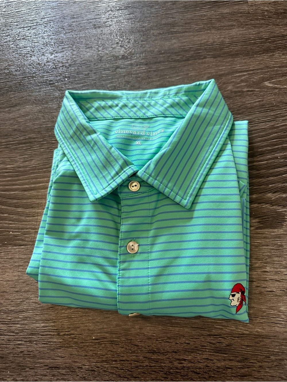 Vineyard Vines Gasparilla golf Club Performance Polo Men XL Green Blue Striped - Picture 7 of 8